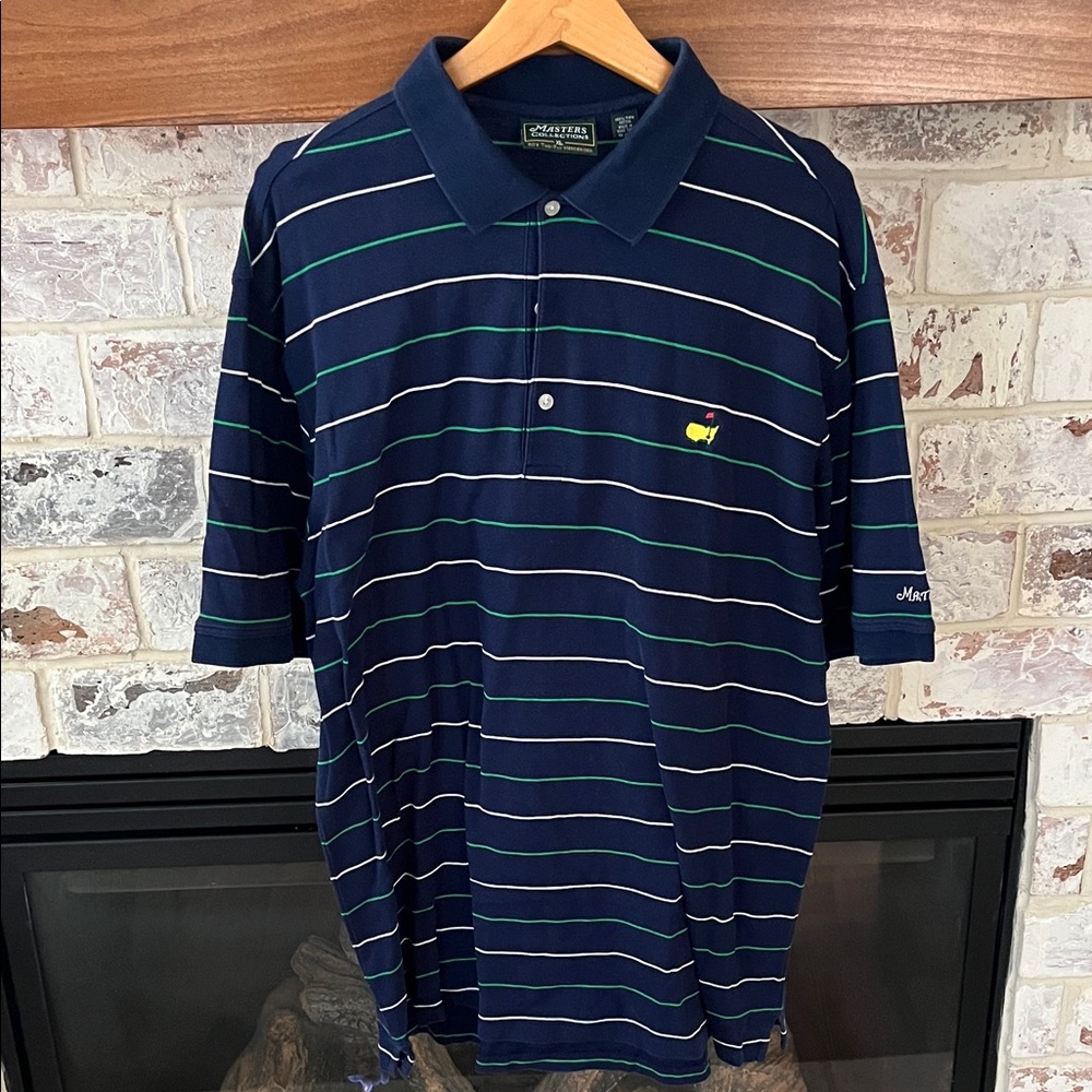 Masters Navy Polo with Green and White Stripes